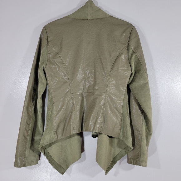 BLANK NYC olive faux leather drape front asymmetrical zip moto jacket - Picture 11 of 11